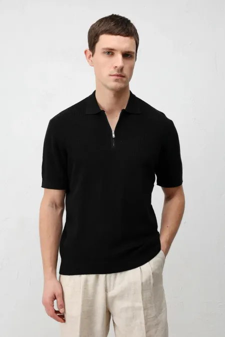 T-shirt en maille Antioch Black Comfort Slim à fermeture éclair pour homme