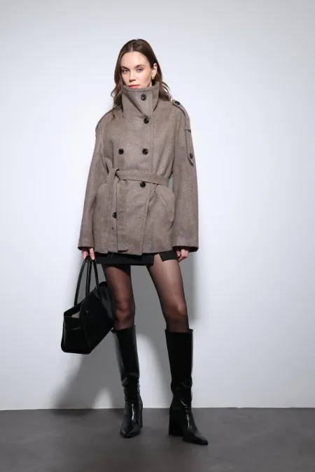 Antioch Vizon Dik Yaka Kruvaze Kadın Kaban