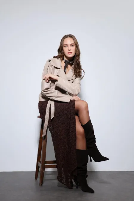 Manteau en similicuir beige Antioch avec ceinture