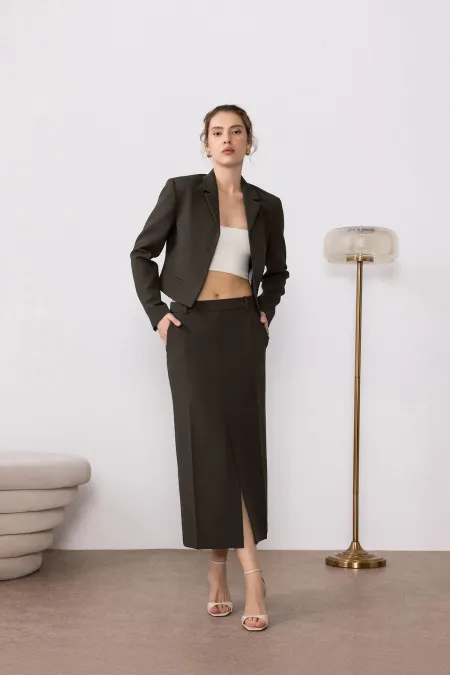 Jupe crayon Antioch Khaki pour femme avec fente