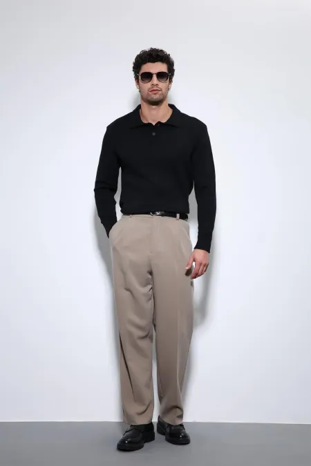 Pull basique pour homme Antioch à col polo noir