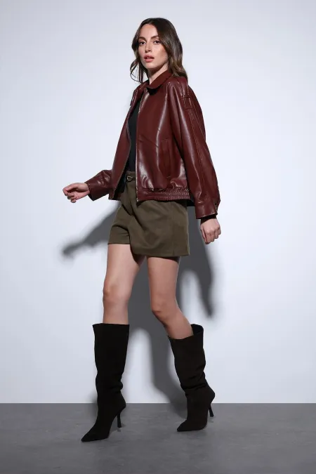 Veste bomber Antioch rouge bordeaux en similicuir