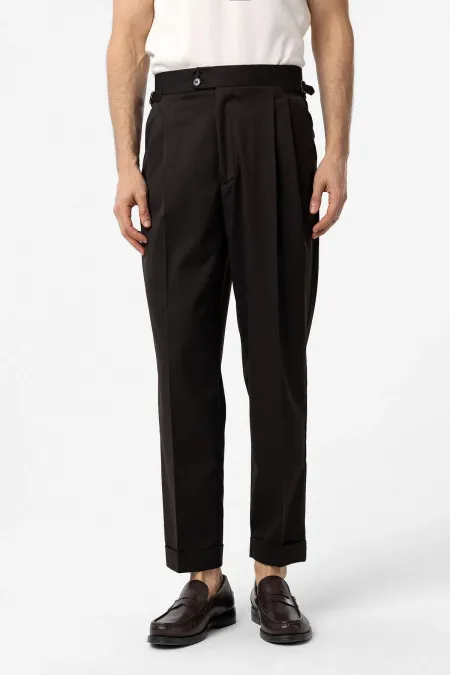 Pantalon homme Antioch Coffee taille haute à plis et coupe italienne