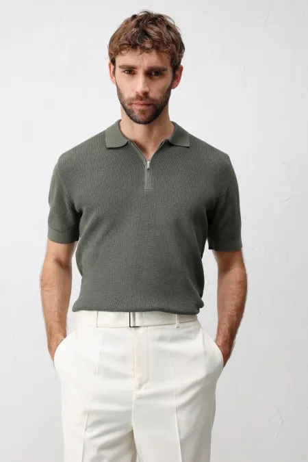 T-shirt en maille Antioch Khaki Comfort Slim à fermeture éclair pour homme