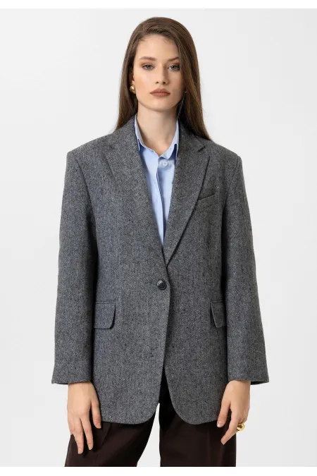 Antioch Black Women's Relax Fit Herringbone Pattern Blazer Jacket