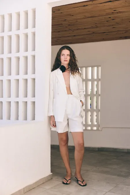 Antioch Ecru Double-Breasted Women's Blazer Jacket