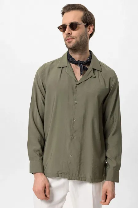 Antioch Khaki Apache Collar Long-Sleeved Men's Shirt