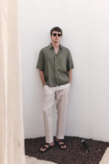 Antioch Khaki 100% Linen Relaxed Men's Shirt