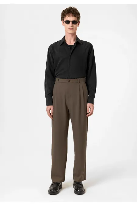 Antioch Light Brown High-Waisted Pleated Relaxed Fit Men's Trousers