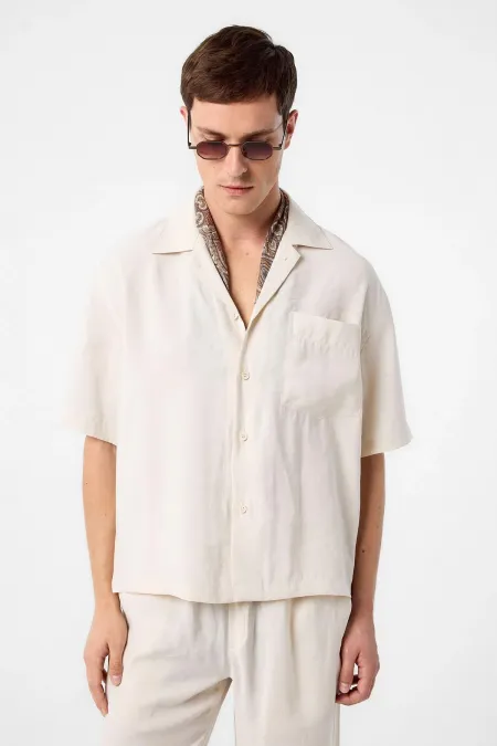 Antioch Ecru Apache Collar Modal Fabric Men's Shirt