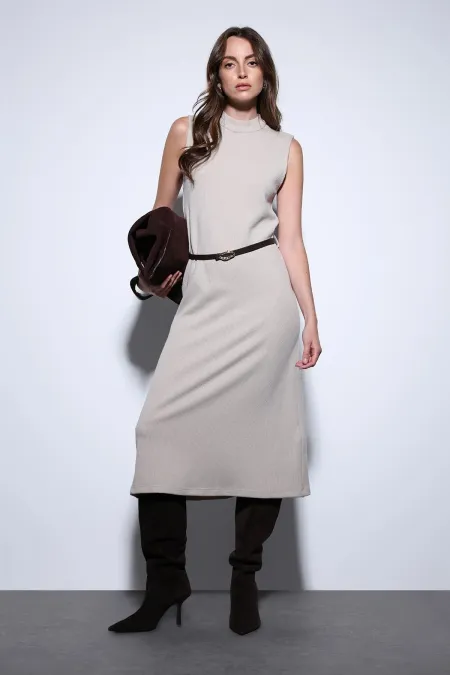 Antioch Stone Belt Detail Women's Midi Dress