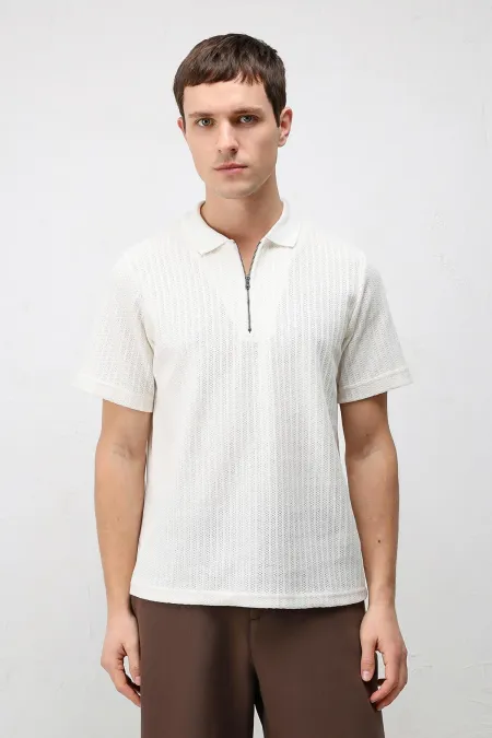 T-shirt polo blanc texturé Antioch pour homme