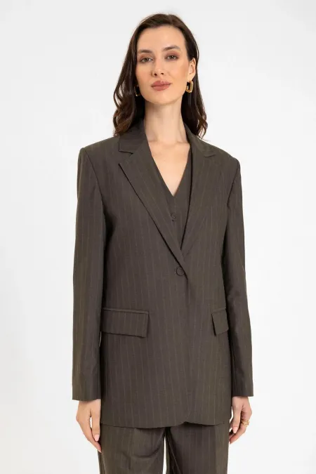 Antioch Coffee Women's Single Button Striped Blazer Jacket