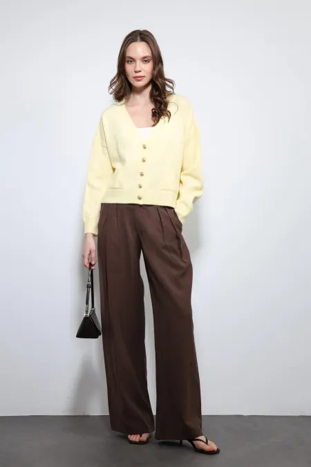 Antioch Sarı Yün Karışımlı Hırka