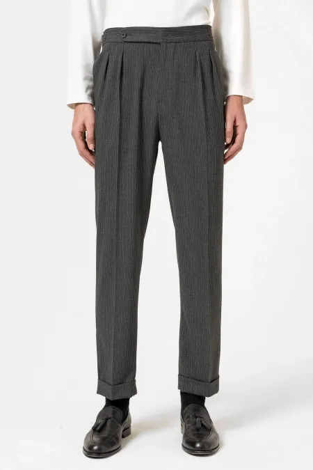 Antioch Anthracite High-Waisted Striped Double Hem Men's Trousers
