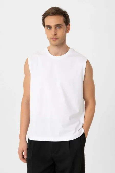 Antioch Beyaz Relaxed Fit Erkek Kolsuz T-Shirt