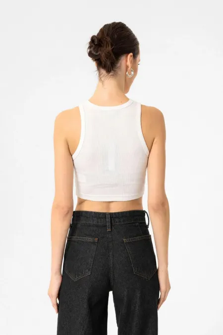 Débardeur court côtelé Antioch Ecru pour femme