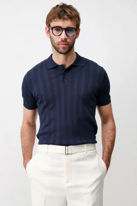 Polo homme Antioch Navy en maille texturée