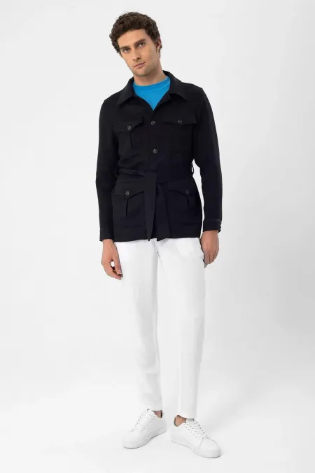 Veste de saison en lin pour homme Antioch Black Belted