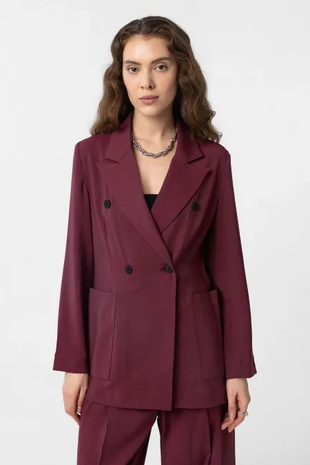 Antioch Burgundy Double-Breasted Women's Blazer Jacket