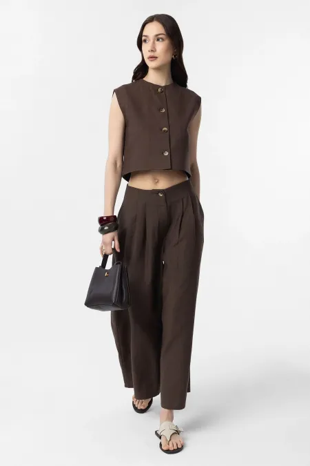 Antioch Coffee Linen Blend Women's Culotte Pants