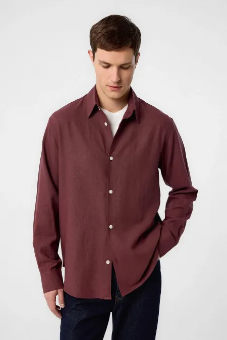 Antioch Burgundy Relax Fit Linen Blend Men's Shirt