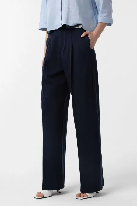 Antioch Lacivert Yüksek Bel Pilili Kadın Pantolon