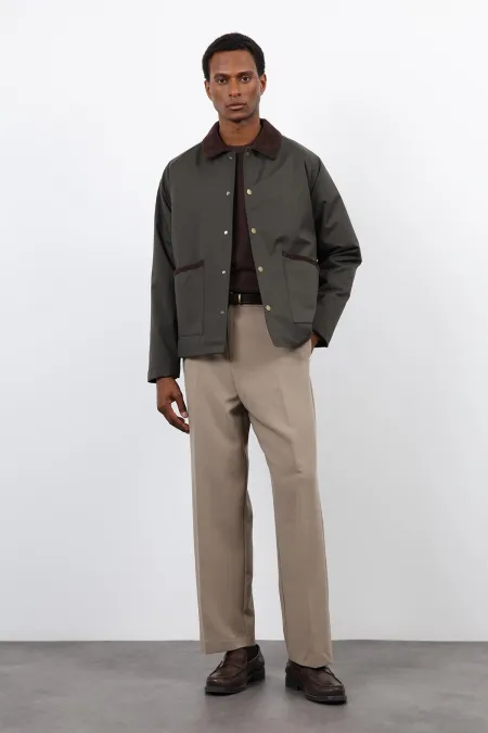 Antioch Haki Kontrast Yaka Erkek Mont