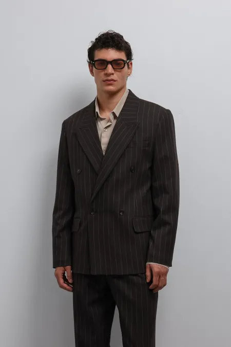 Antioch Coffee Striped Double-Breasted Men's Blazer Jacket