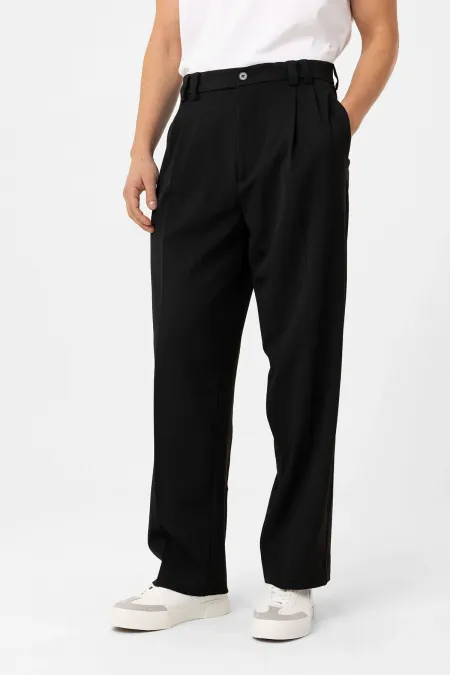 Antioch Black High Waist Relax Fit Pleated Men's Trousers