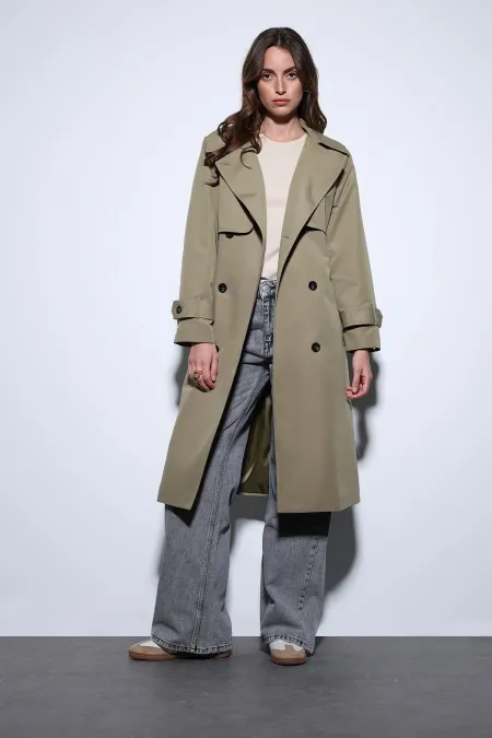 Trench-coat Antioch kaki croisé à ceinture pour femme