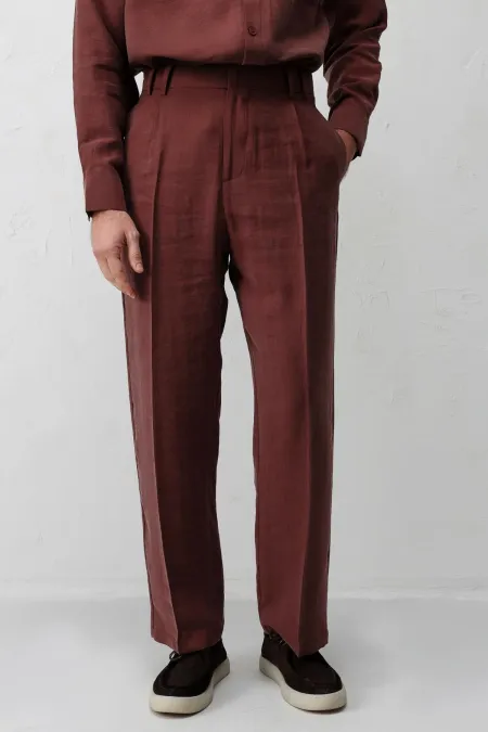 Pantalon homme Antioch Burgundy Lyocell coupe décontractée plissé