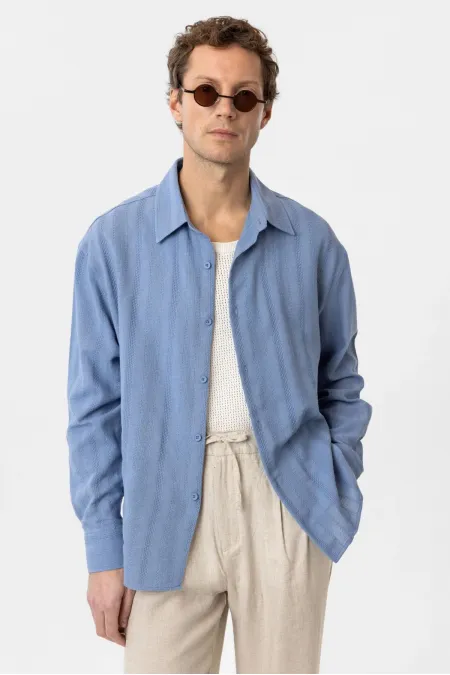 Chemise garçon Antioch Bebe bleue en coton jacquard texturé