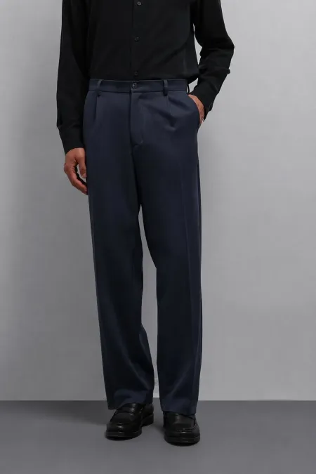 Antioch Koyu Lacivert Relax Fit Baggy Pilili Erkek Pantolon