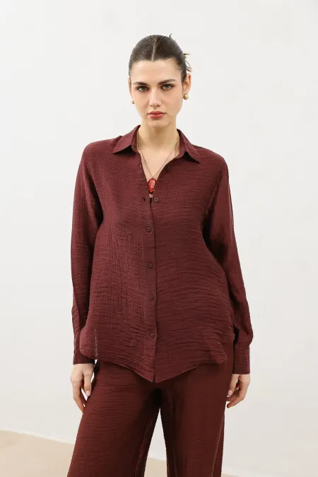 Antioch Burgundy Draped Muslin Women's Shirt