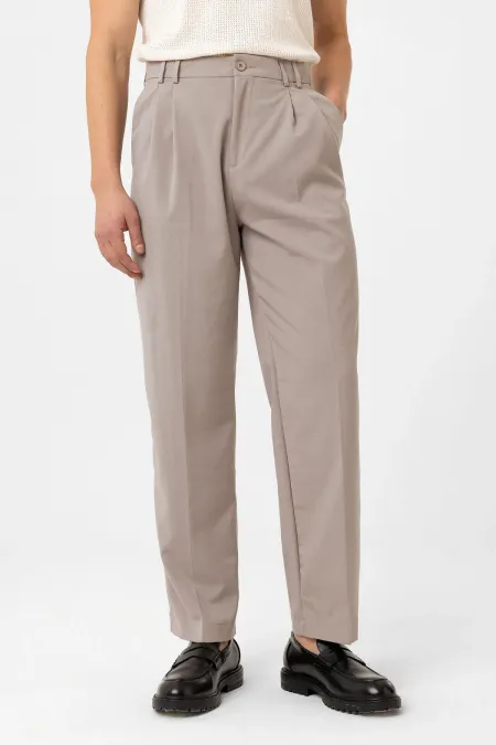 Antioch Beige Double Pleated Baggy Fit Men's Trousers