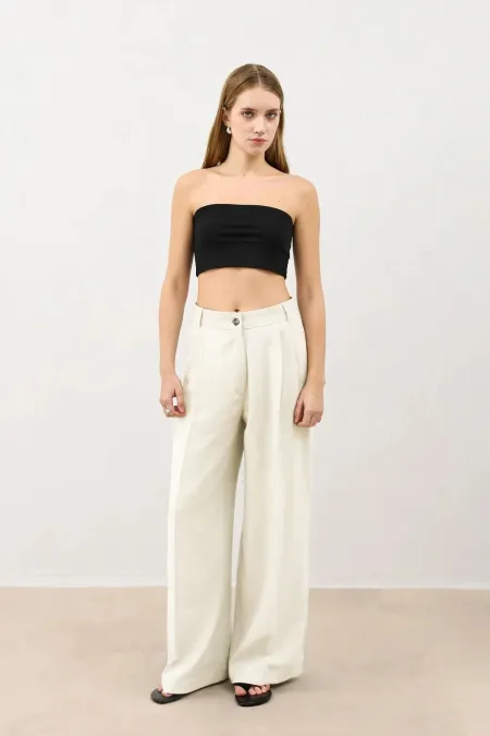Antioch Ecru Pleated Palazzo Women's Trousers