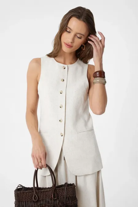Antioch Ecru Linen Blend Women's Long Vest