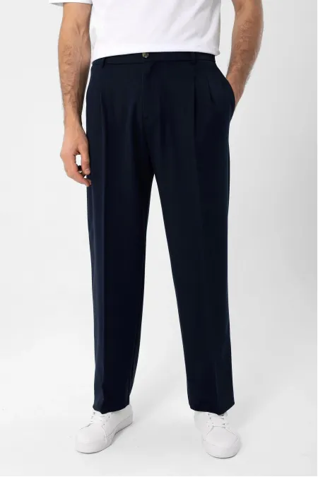 Antioch Lacivert Yüksek Bel Pileli Rahat Kalıp Erkek Pantolon