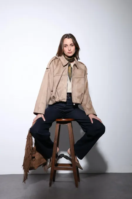 Blouson aviateur Antioch Stone aspect daim pour femme