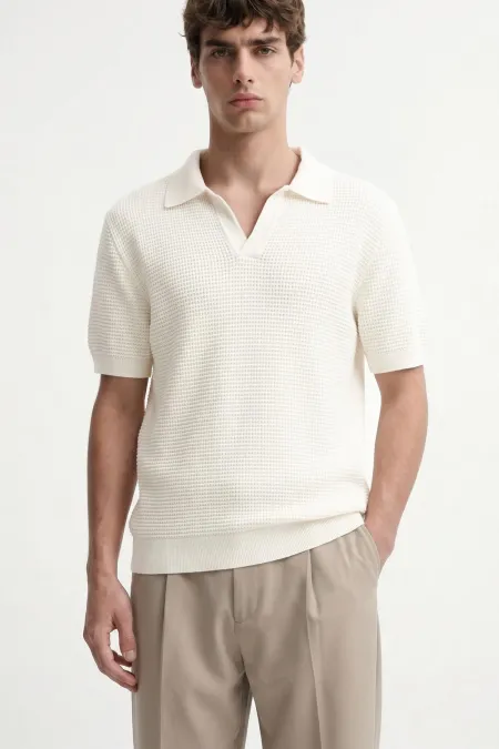 Antioch Ekru Dokulu Polo Yaka Erkek T-Shirt