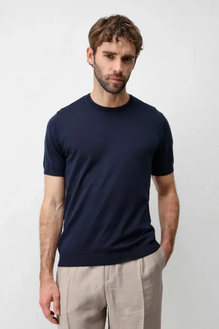 T-shirt Antioch bleu marine confort slim en maille