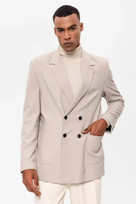 Antioch Açık Bej Torba Cepli Kruvaze Erkek Blazer Ceket
