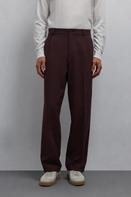 Antioch Bordo Relax Fit Baggy Pilili Erkek Pantolon