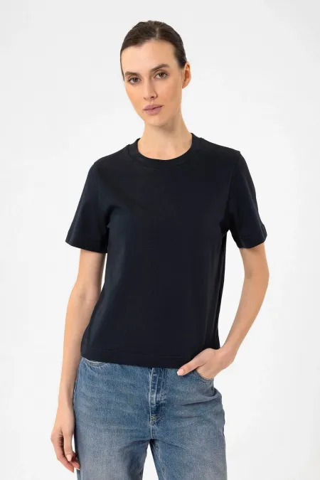 T-shirt basique à col rond bleu marine pour femme Antioch