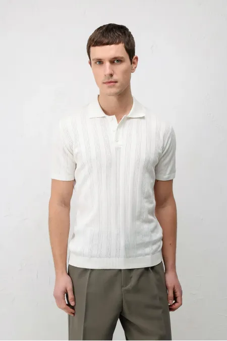 Polo homme Antioch blanc cassé en maille texturée
