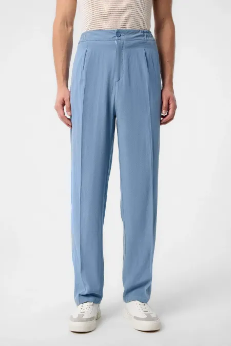Antioch Light Blue High-Waisted Pleated Linen Blend Men's Trousers