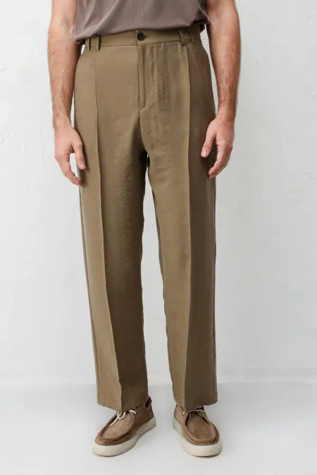 Antioch Khaki Lyocell Relaxed Fit Pleated Men's Trousers