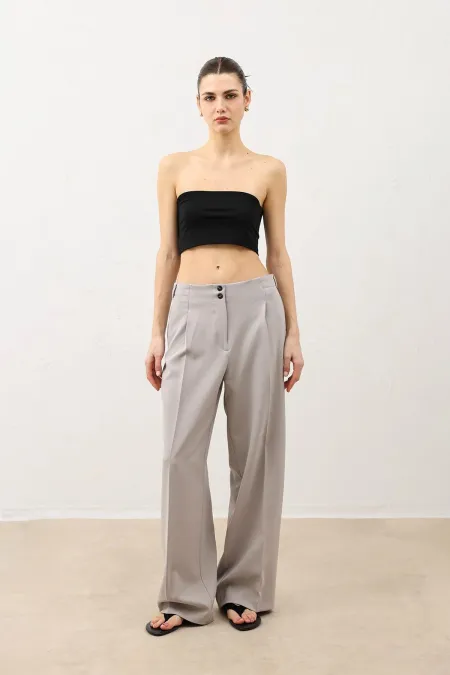 Antioch Light Grey Wide Leg Women's Trousers with Dart Detail
