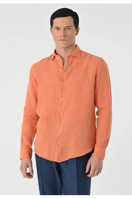 Antioch Salmon Collar Button Detail 100% Linen Men's Shirt